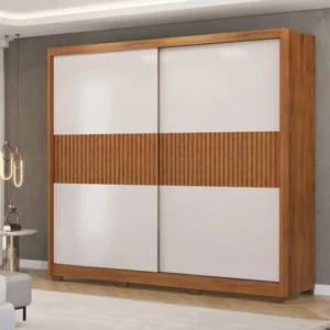 Roupeiro Casal Flórida 100% MDF 2 Portas 2,40m Ripado Freijó / Off White DJ Móveis