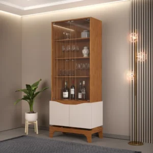 CRISTALEIRA NICE C/PORTAS VIDRO  - CEDRO /OFF WHITE