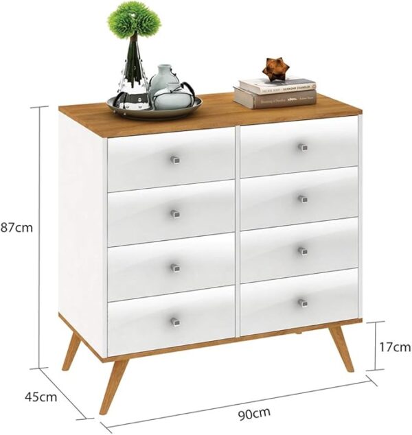 COMODA RETRO PE PALITO 90 CM 8 GAVETAS MDP NOGAL BRANCO LACCA - Image 2