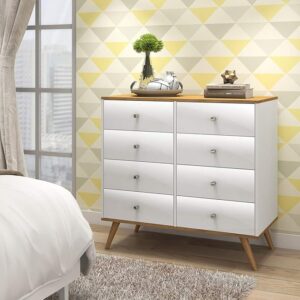 COMODA RETRO PE PALITO 90 CM 8 GAVETAS MDP NOGAL BRANCO LACCA