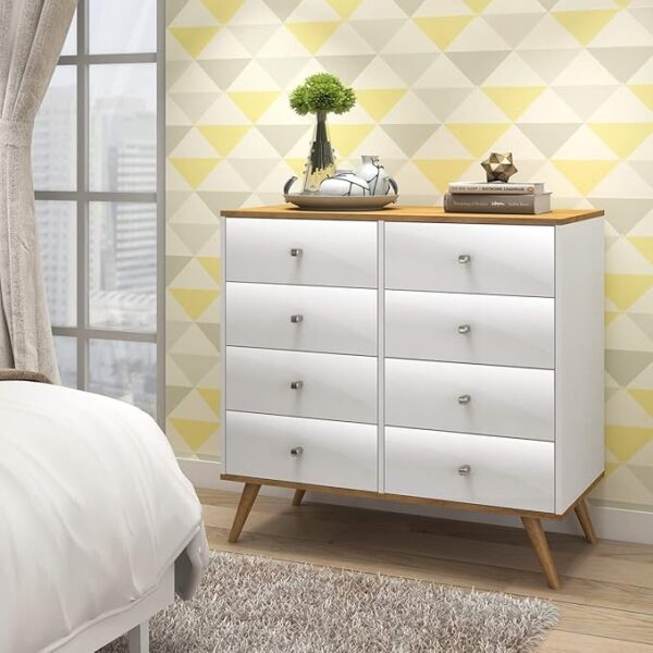 COMODA RETRO PE PALITO 90 CM 8 GAVETAS MDP NOGAL BRANCO LACCA