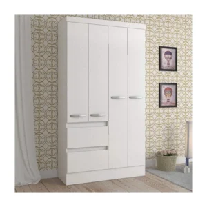 Guarda-Roupa Solteiro 4 Portas 2 Gavetas Maragogi Atualle Móveis BRANCO BRILHO