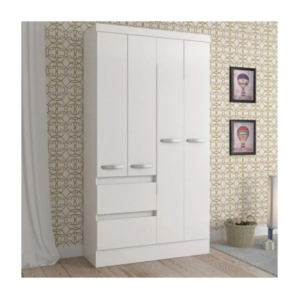 Guarda-Roupa Solteiro 4 Portas 2 Gavetas Maragogi Atualle Móveis BRANCO BRILHO